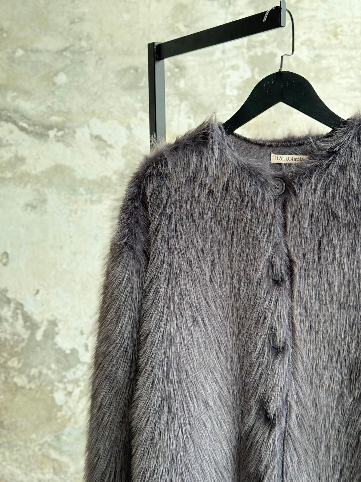Premium Oversize Peluş Kürk Ceket (Gri)