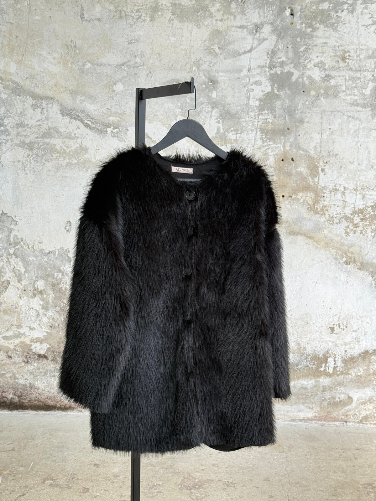Premium Oversize Peluş Kürk Ceket (Siyah) 