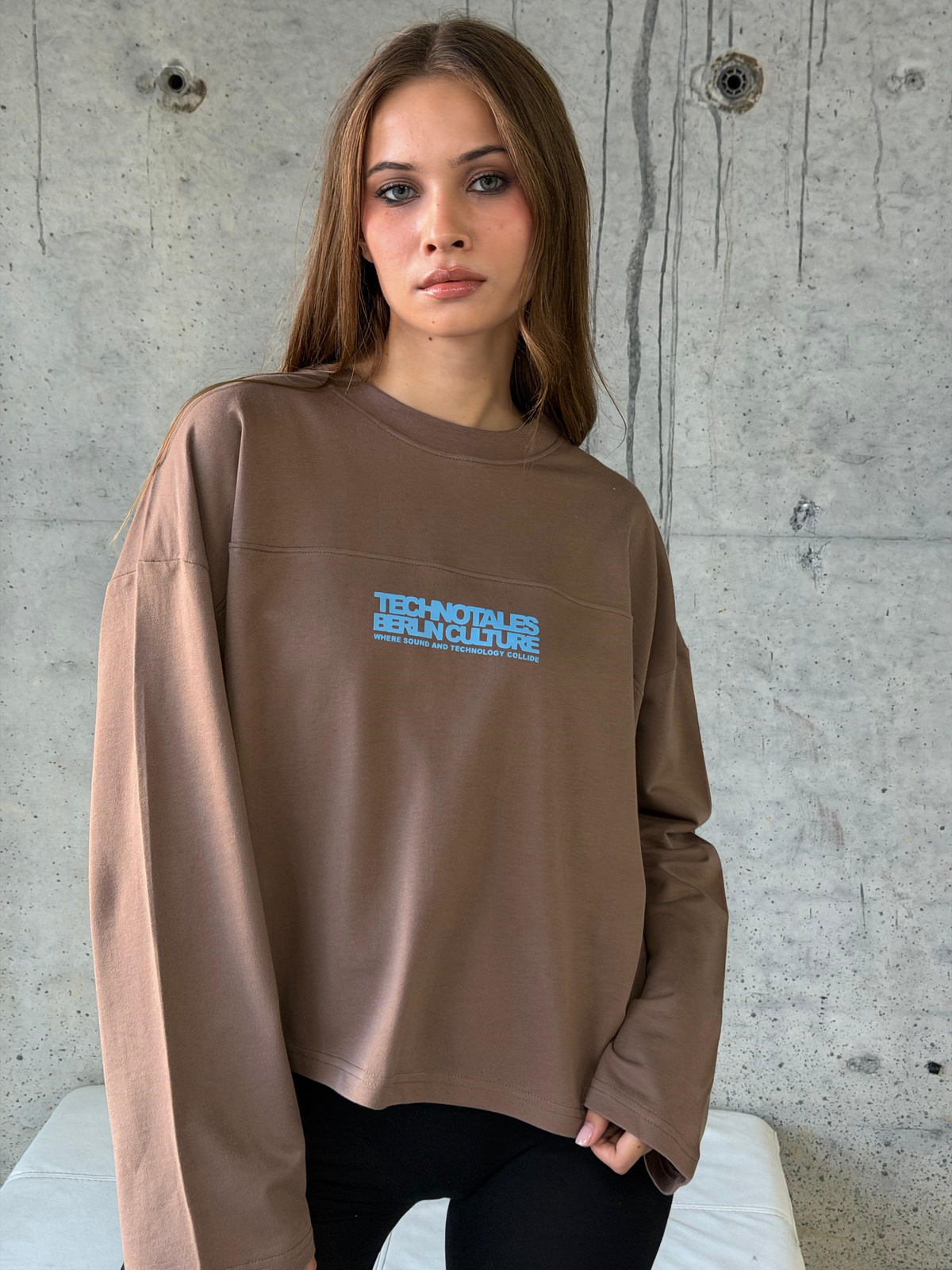 Premium Oversize Yazı Baskılı Sweatshirt (Kahve)