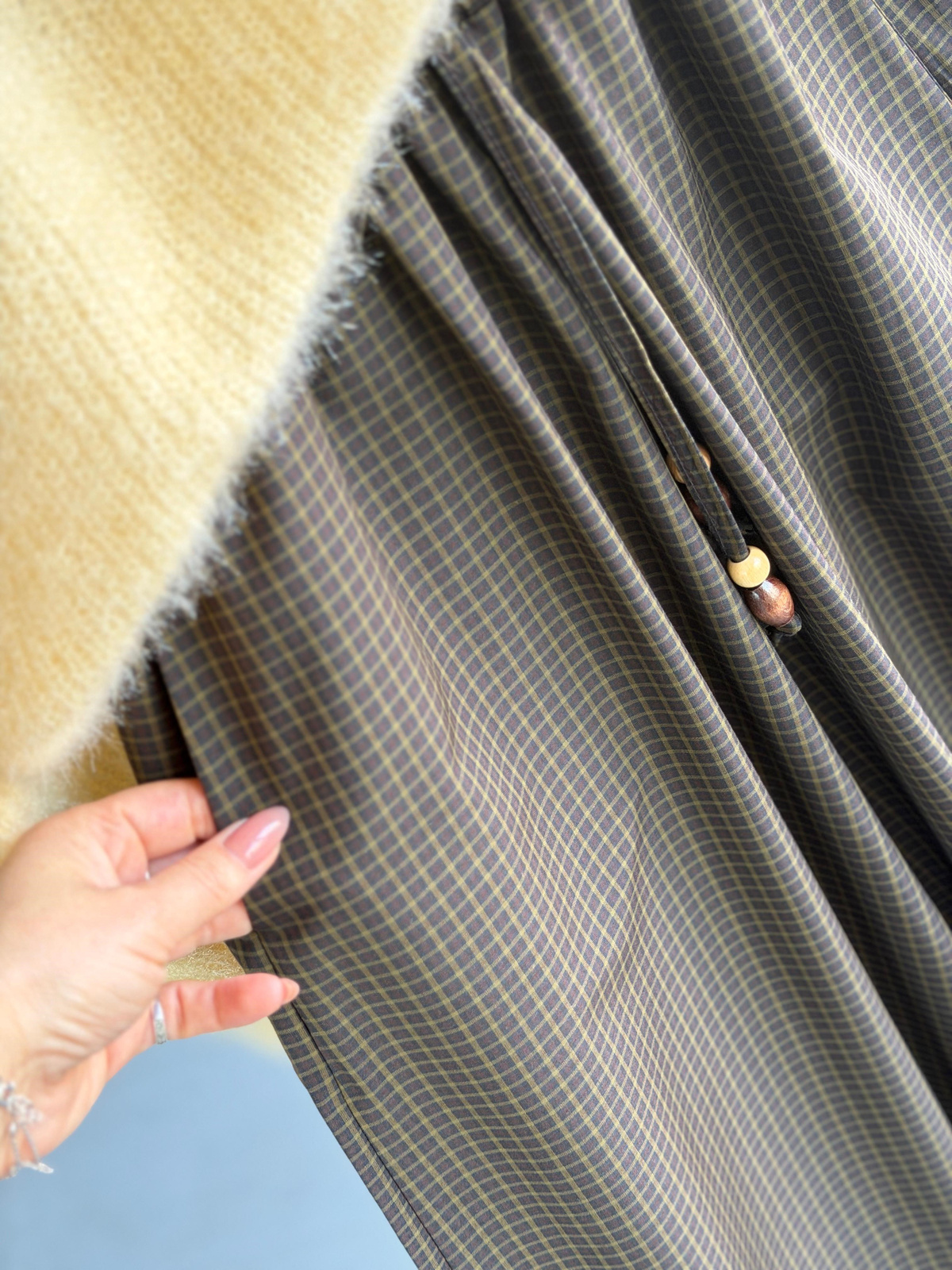 Premium Pötikare Desenli Ahşap Boncuk Bağcıklı Şalvar Pantolon (Olive)