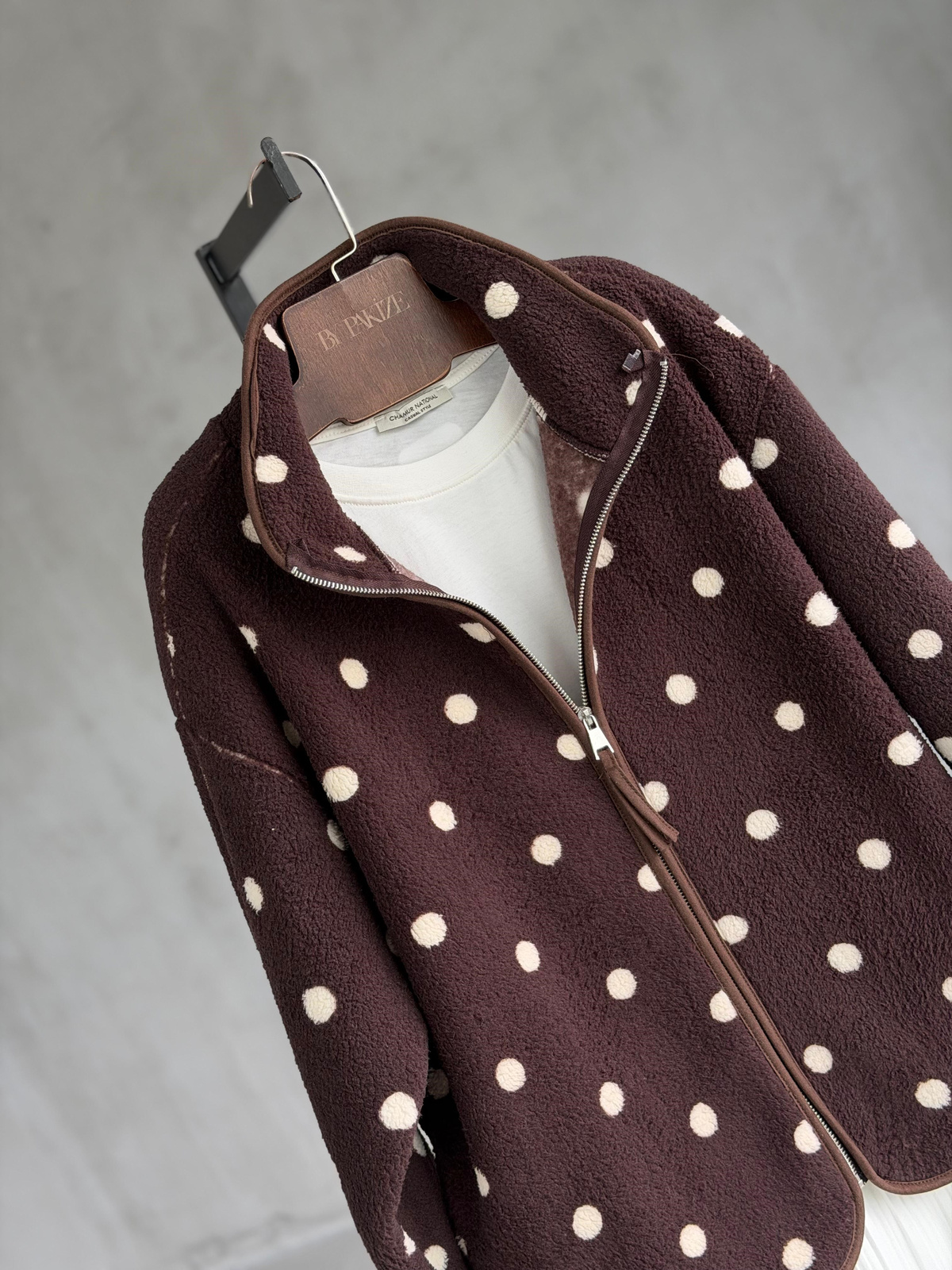 Puantiye Desenli Peluş Teddy Ceket (Kahve)