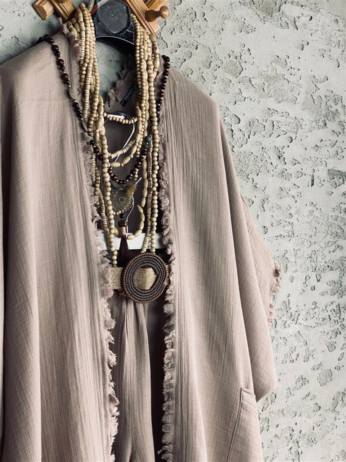 Püsküllü Kimono Pantolon Takım (Taş Rengi)