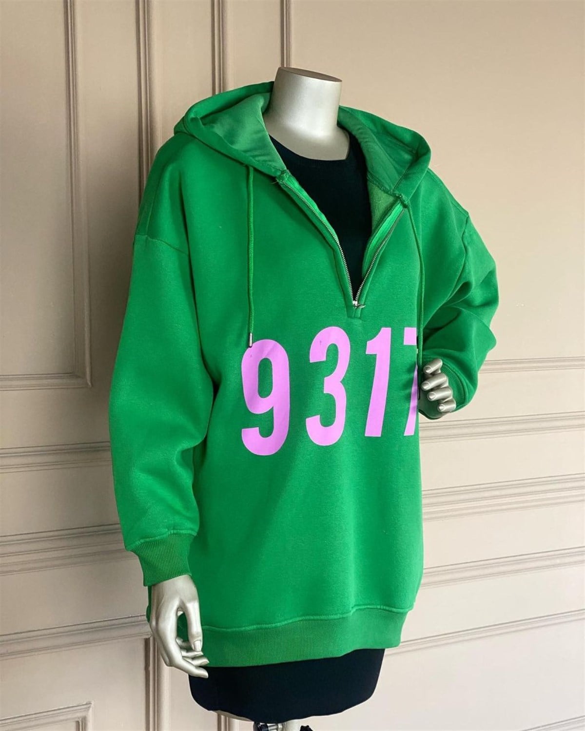 Rakam Baskılı Oversize Sweat (Yeşil)