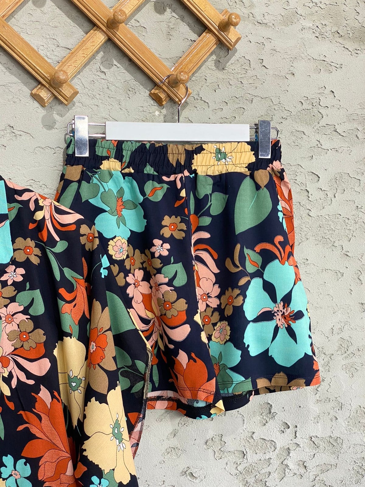 Sakura Çiçeği Desenli Kimono Şort Takım