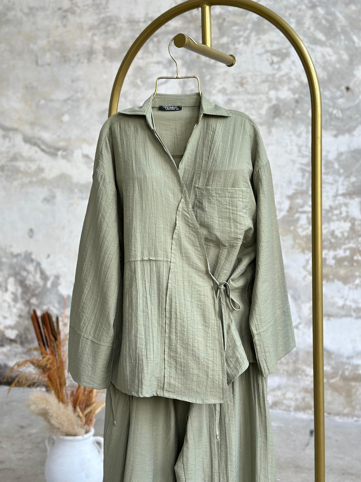 Şalvar Model Bambu Dokulu Coton Takım (Haki)