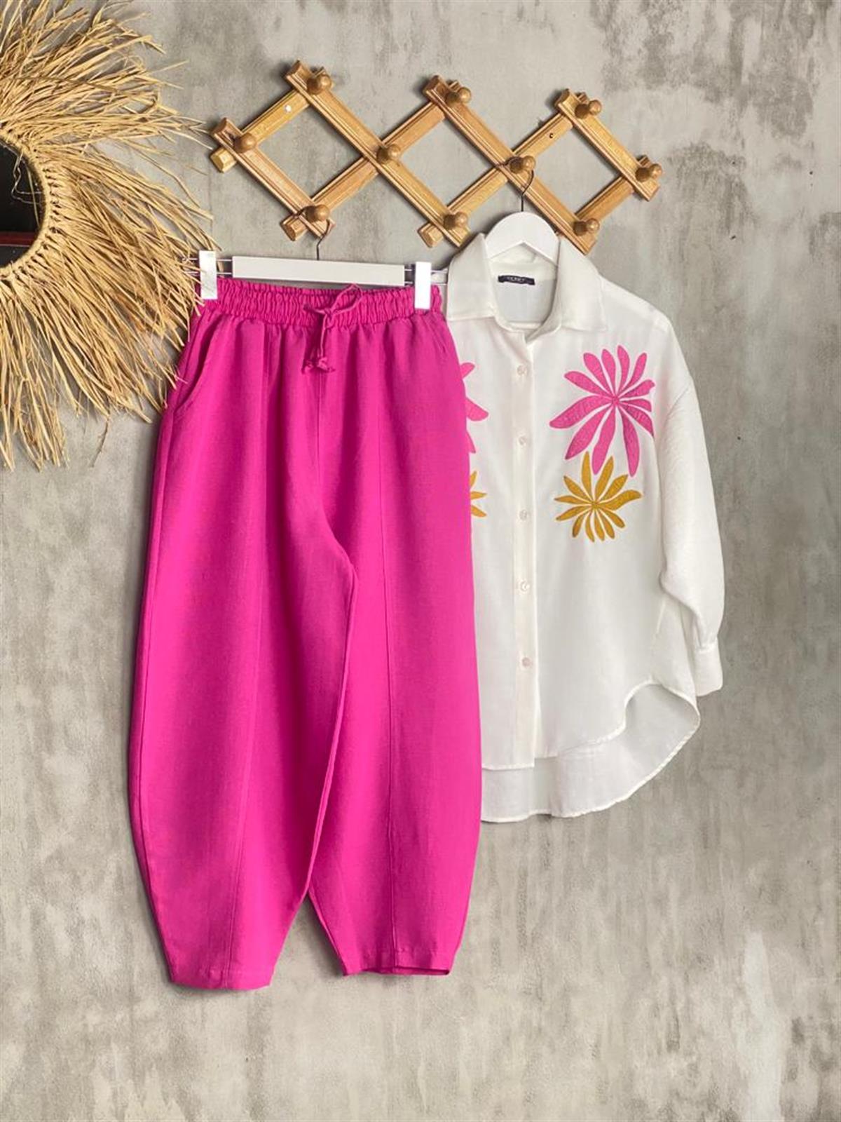 Şalvar Model Keten Pantolon (Fuşya)