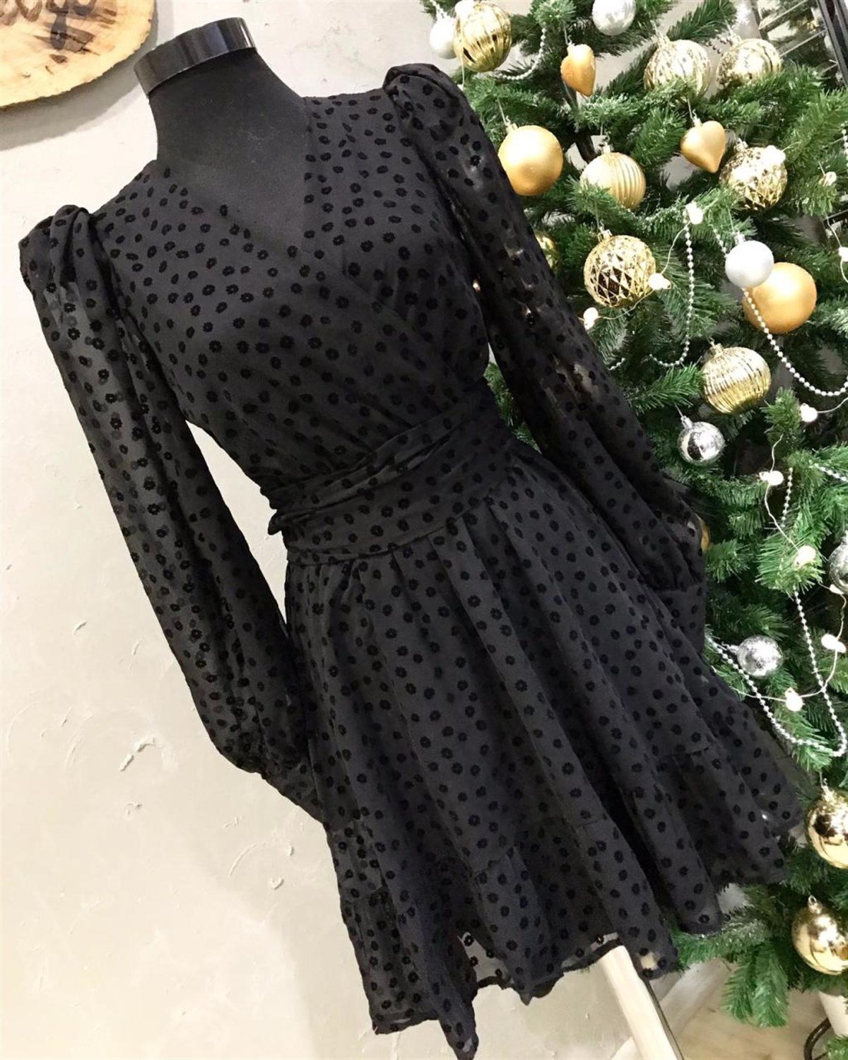 Şifon Kumaş Mini Elbise (SİYAH)