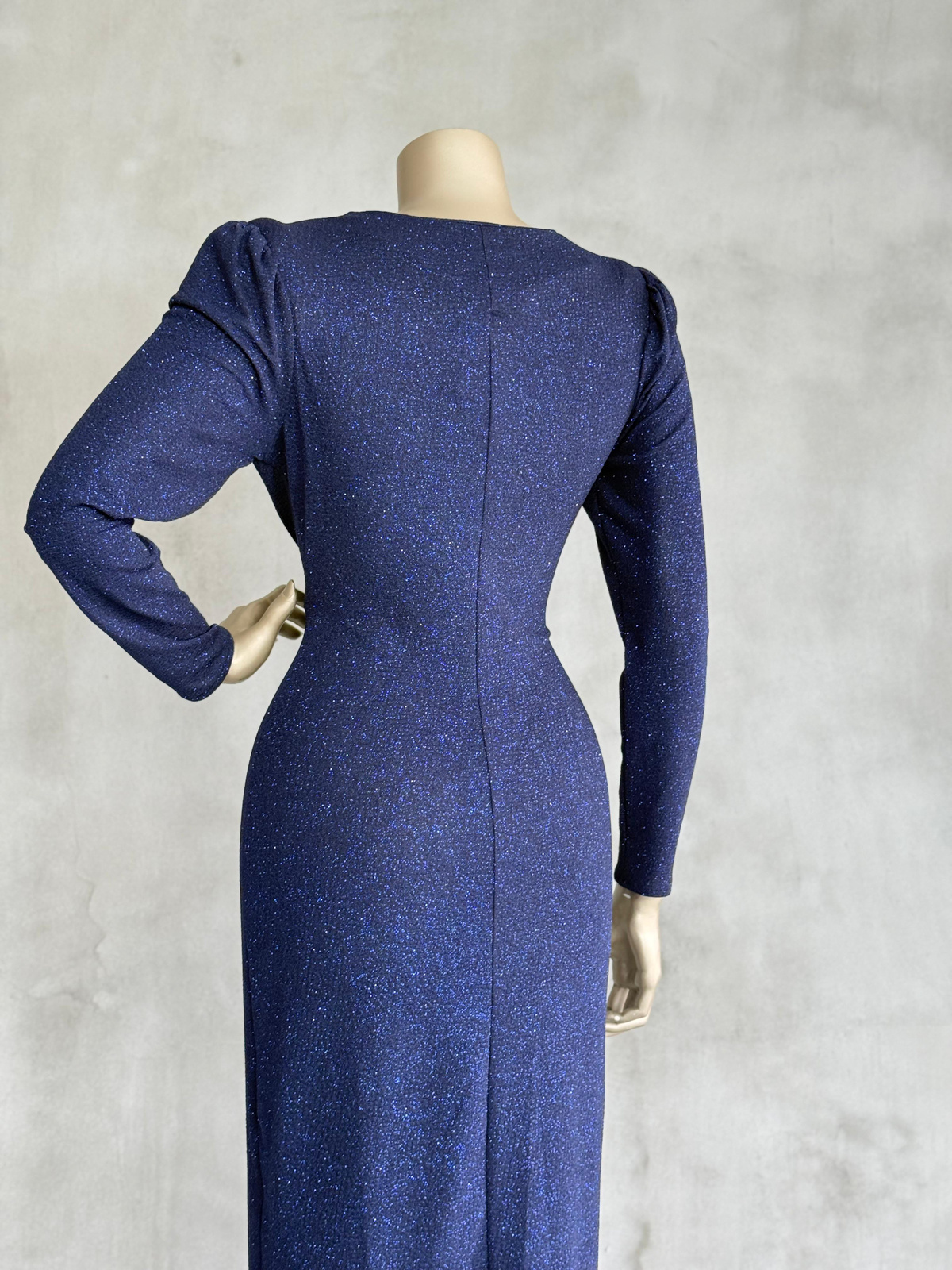 Simli Düğüm Detaylı Elbise (Mavi)