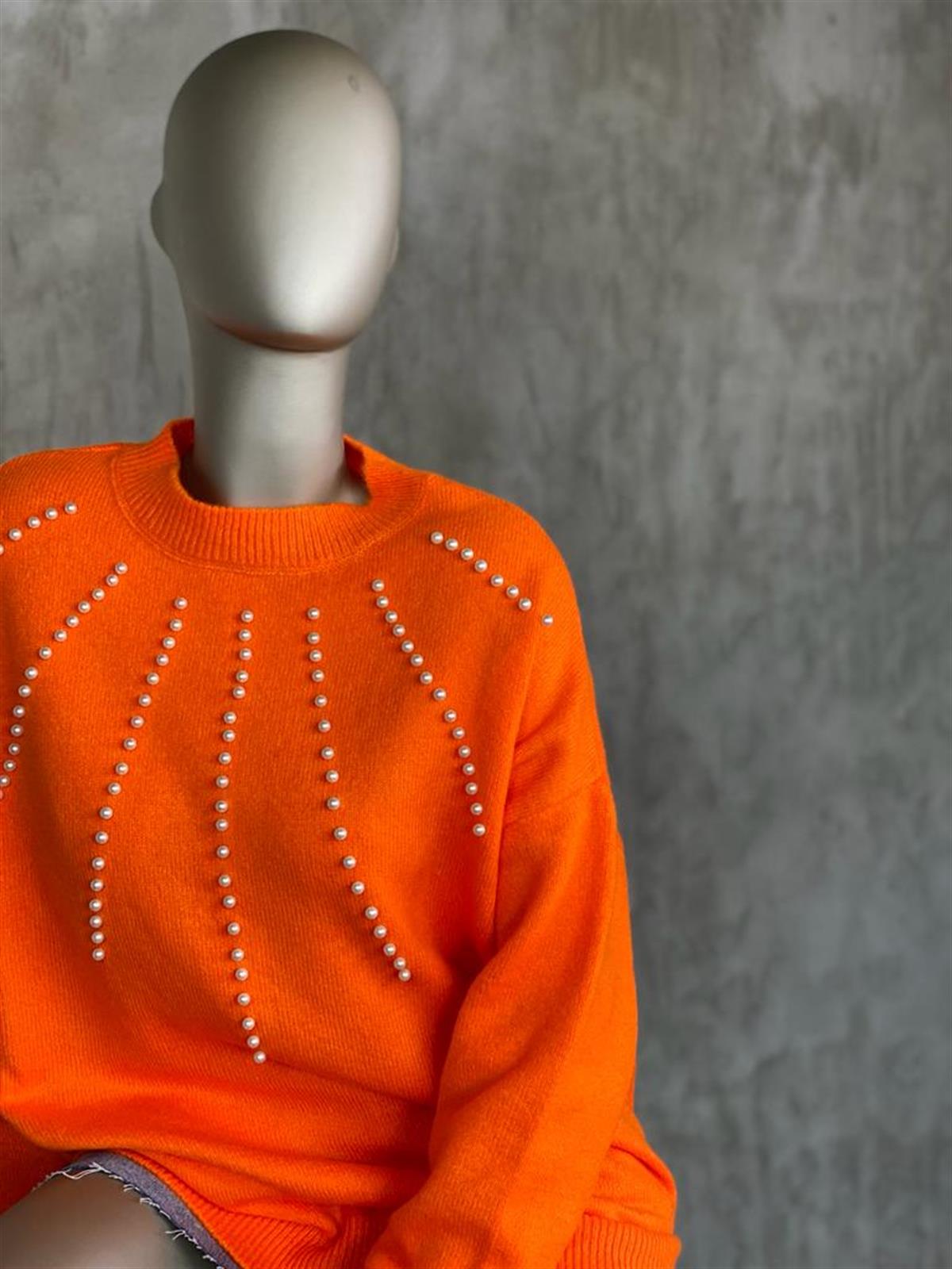 Sıra İncili Yumoş Tunik Kazak (Oranj)
