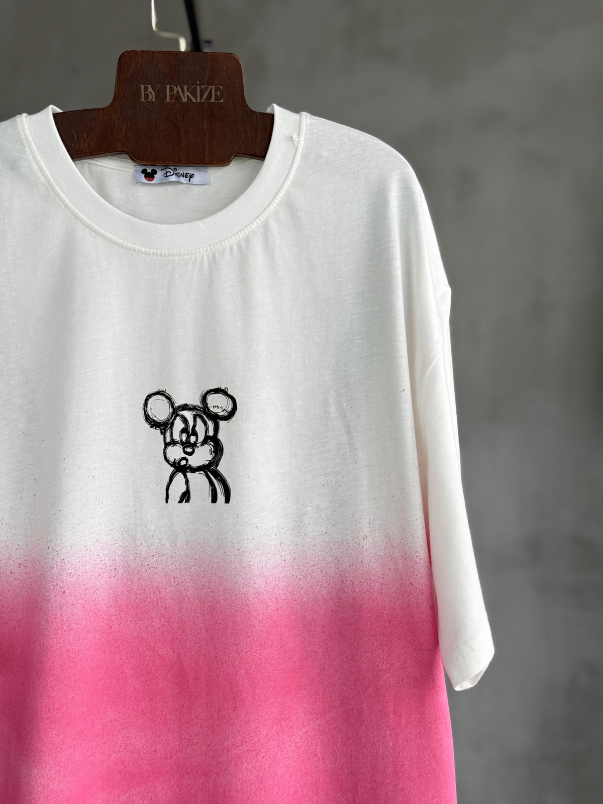Sırt Baskı Detaylı Taş Yıkama Oversize Tişört (Pembe)