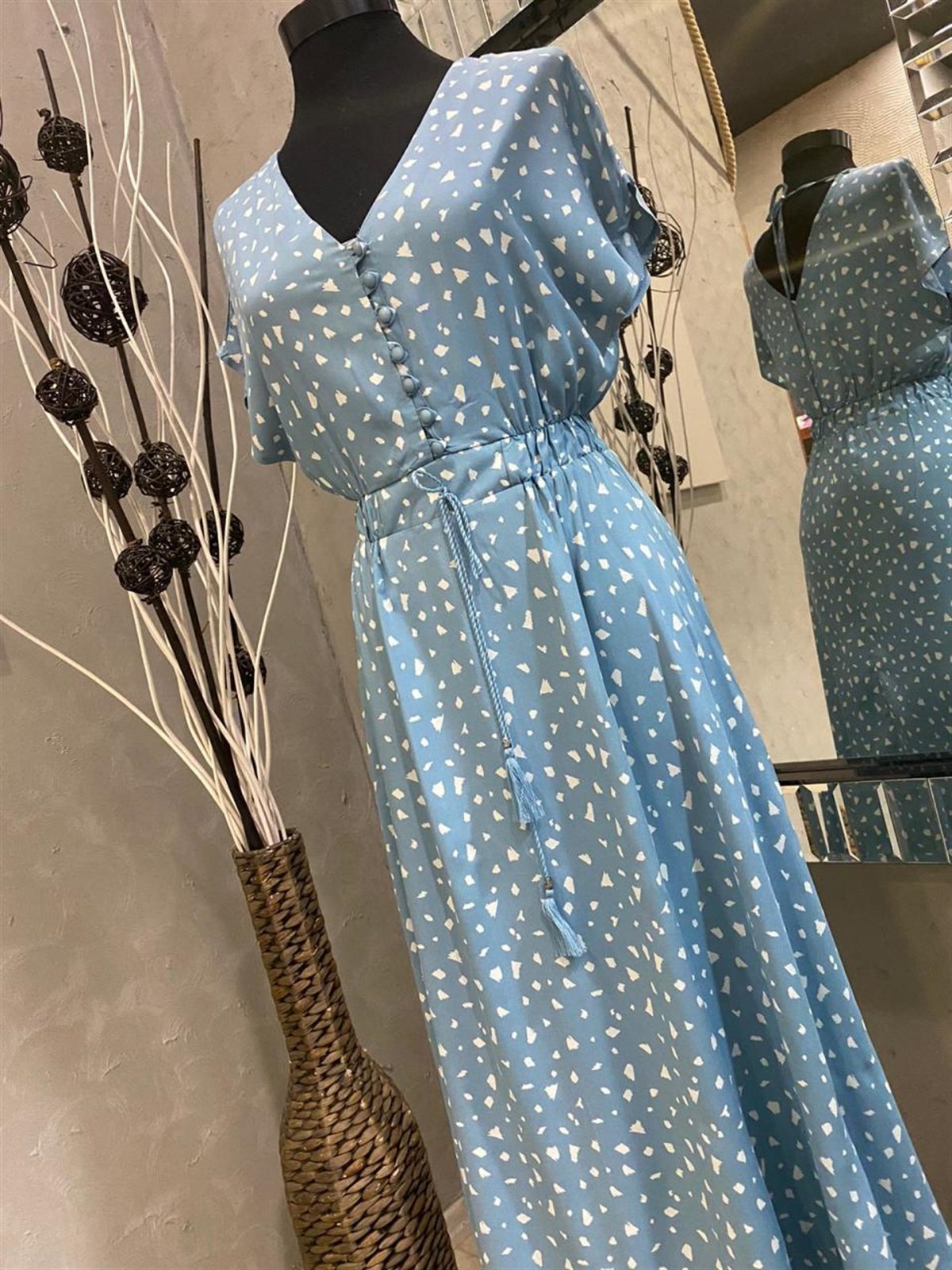 Sırt Detaylı Beli Lastikli Midi Boy Elbise (İNDİGO)