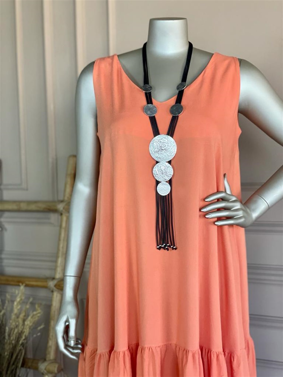 Sırt Detaylı Salaş Model Elbise (Oranj)