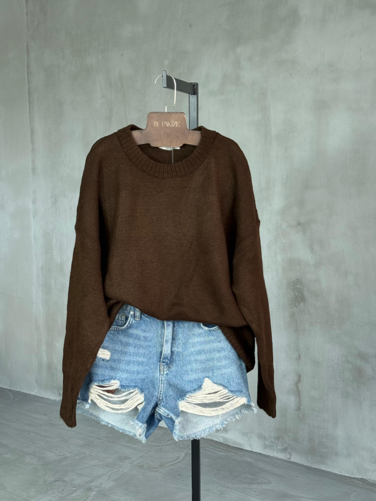 Sırt Yazı Detaylı Oversize Yumoş Tunik (Kahverengi)