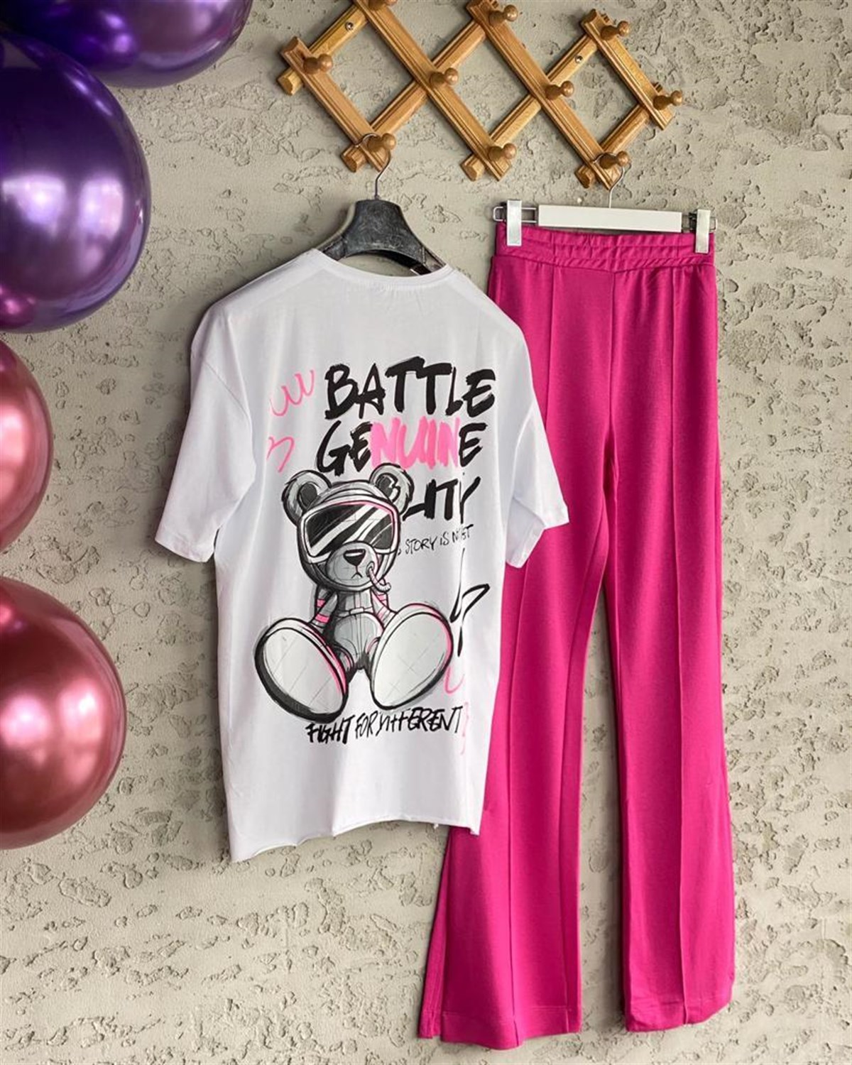 Sırtı Ayı Baskılı Salaş Tshirt