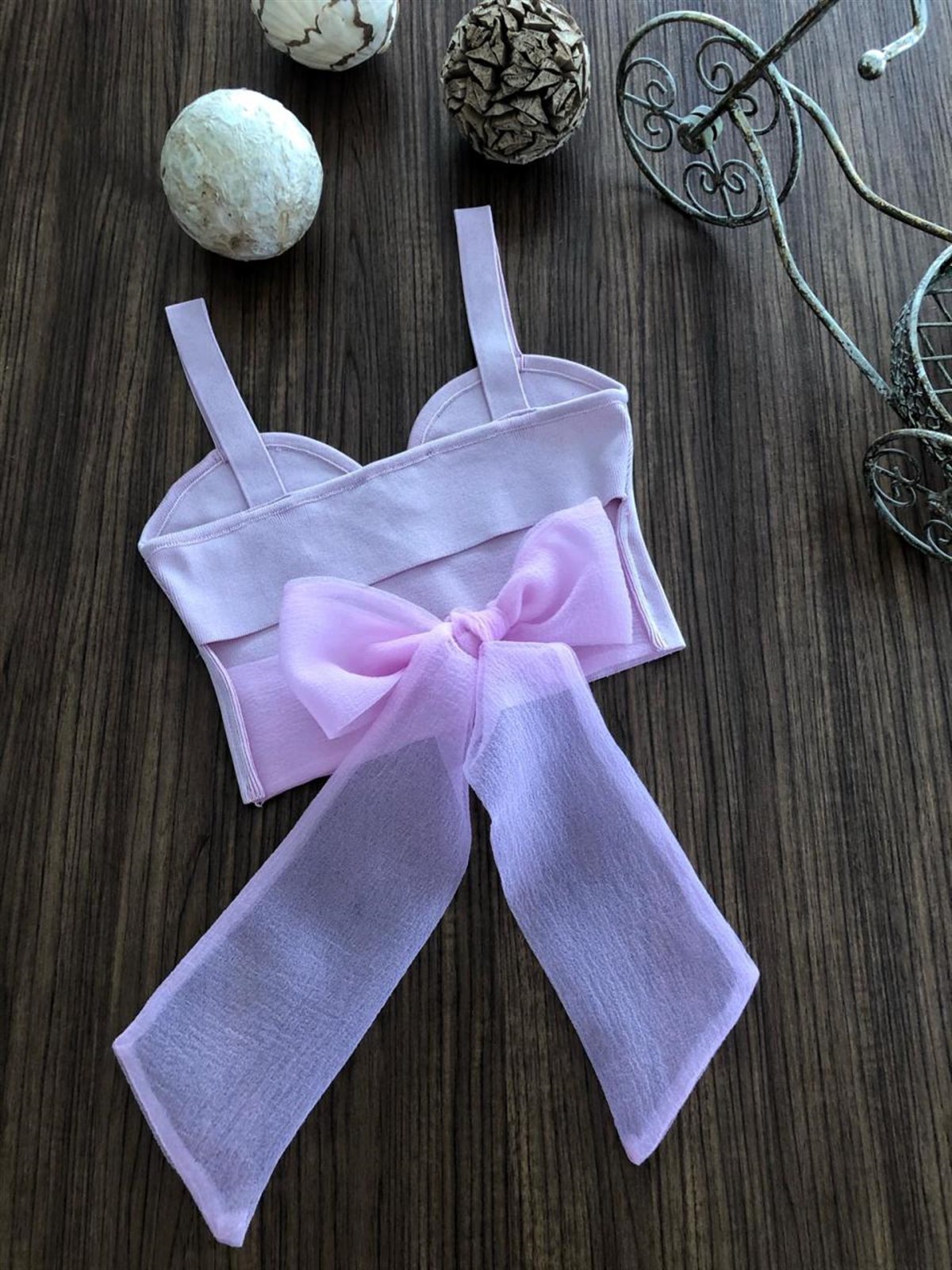 Sırtı Bağlama Detaylı Triko Bustiyer (PEMBE)