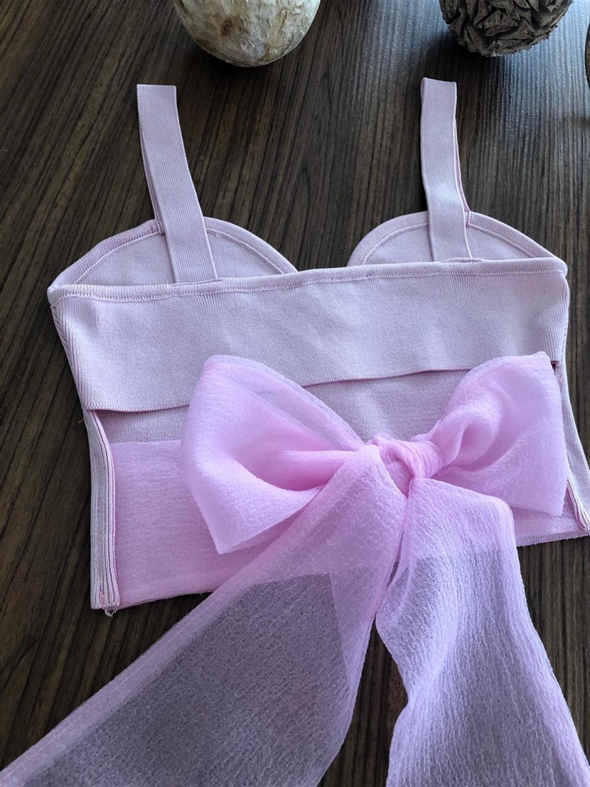 Sırtı Bağlama Detaylı Triko Bustiyer (PEMBE)