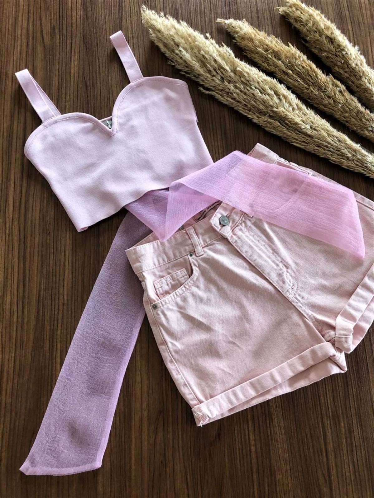 Sırtı Bağlama Detaylı Triko Bustiyer (PEMBE)