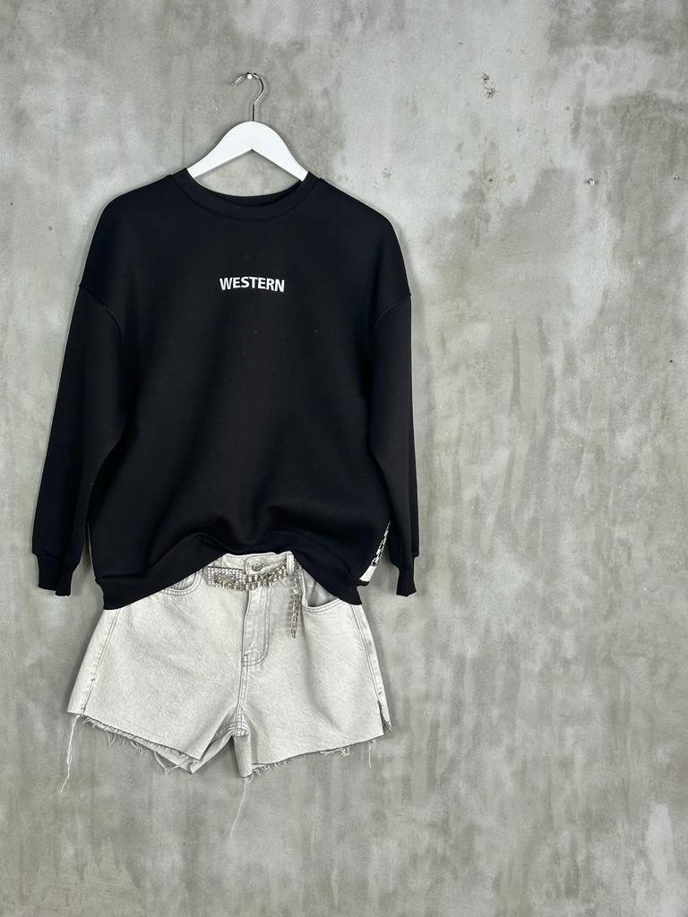 Sırtı Zebra Nakışlı Kadın Sweat (Siyah)