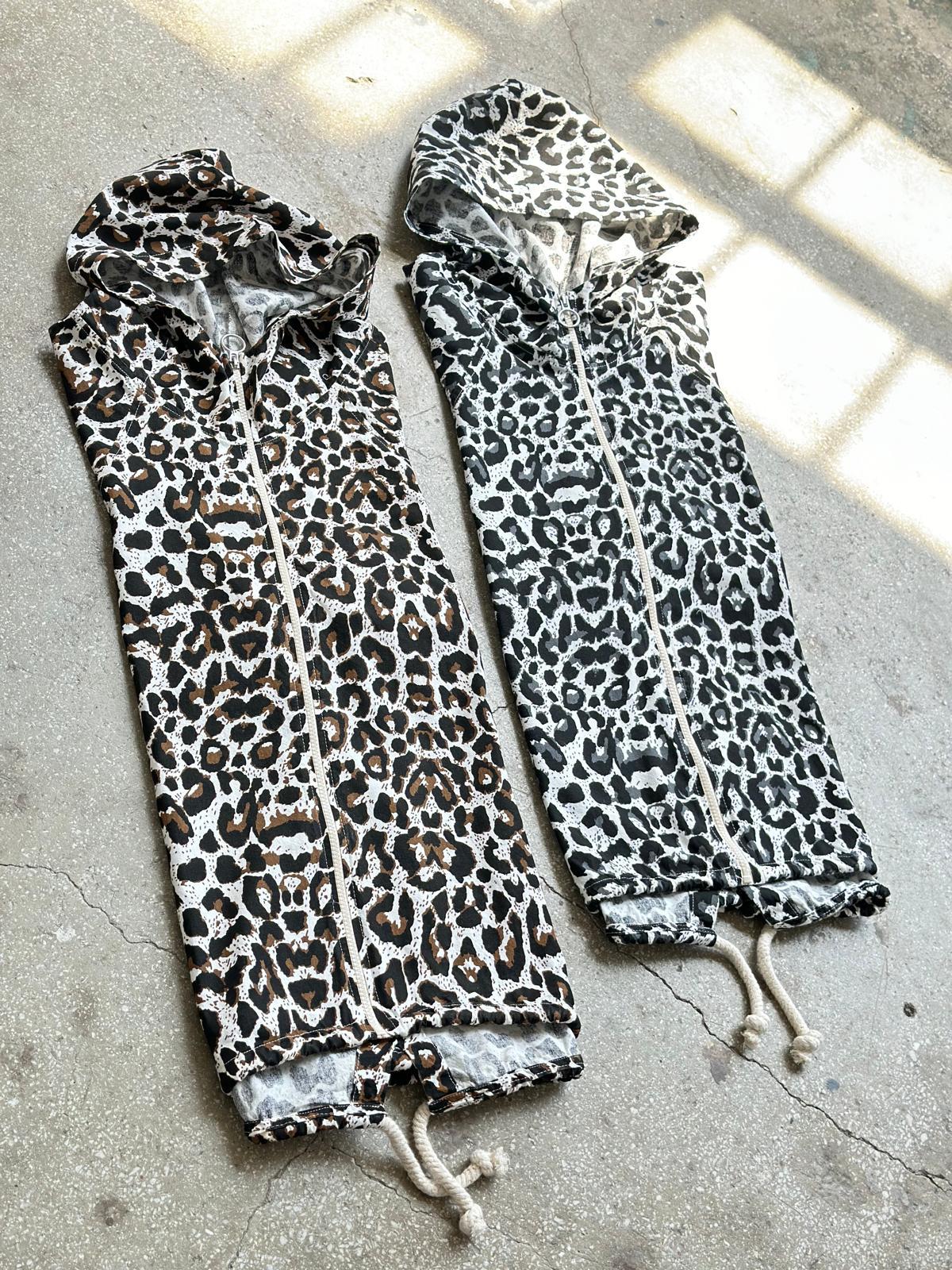Siyah  Leopar Desen Ham Keten Ceket
