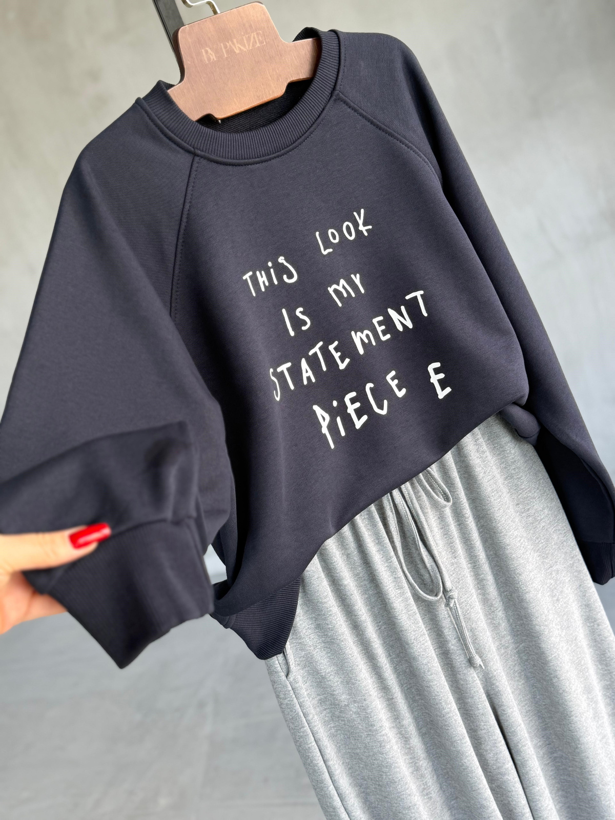 Statement Yazı Baskılı Sweatshirt (Lacivert)