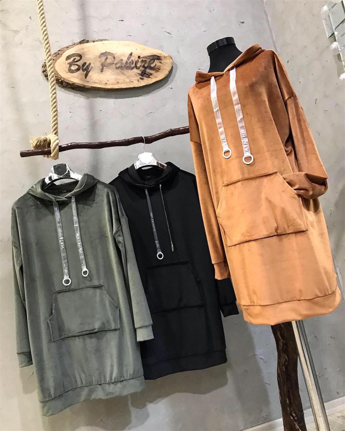Süet Kadife Kumaş Tunik Elbise(SİYAH & HAKİ &TABA)