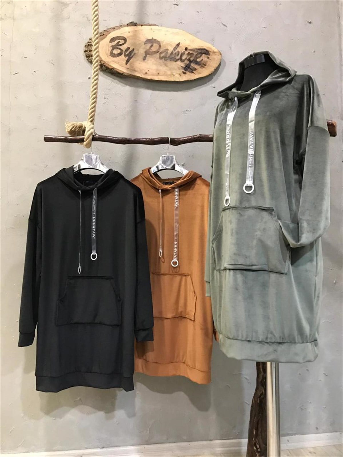 Süet Kadife Kumaş Tunik Elbise(SİYAH & HAKİ &TABA)