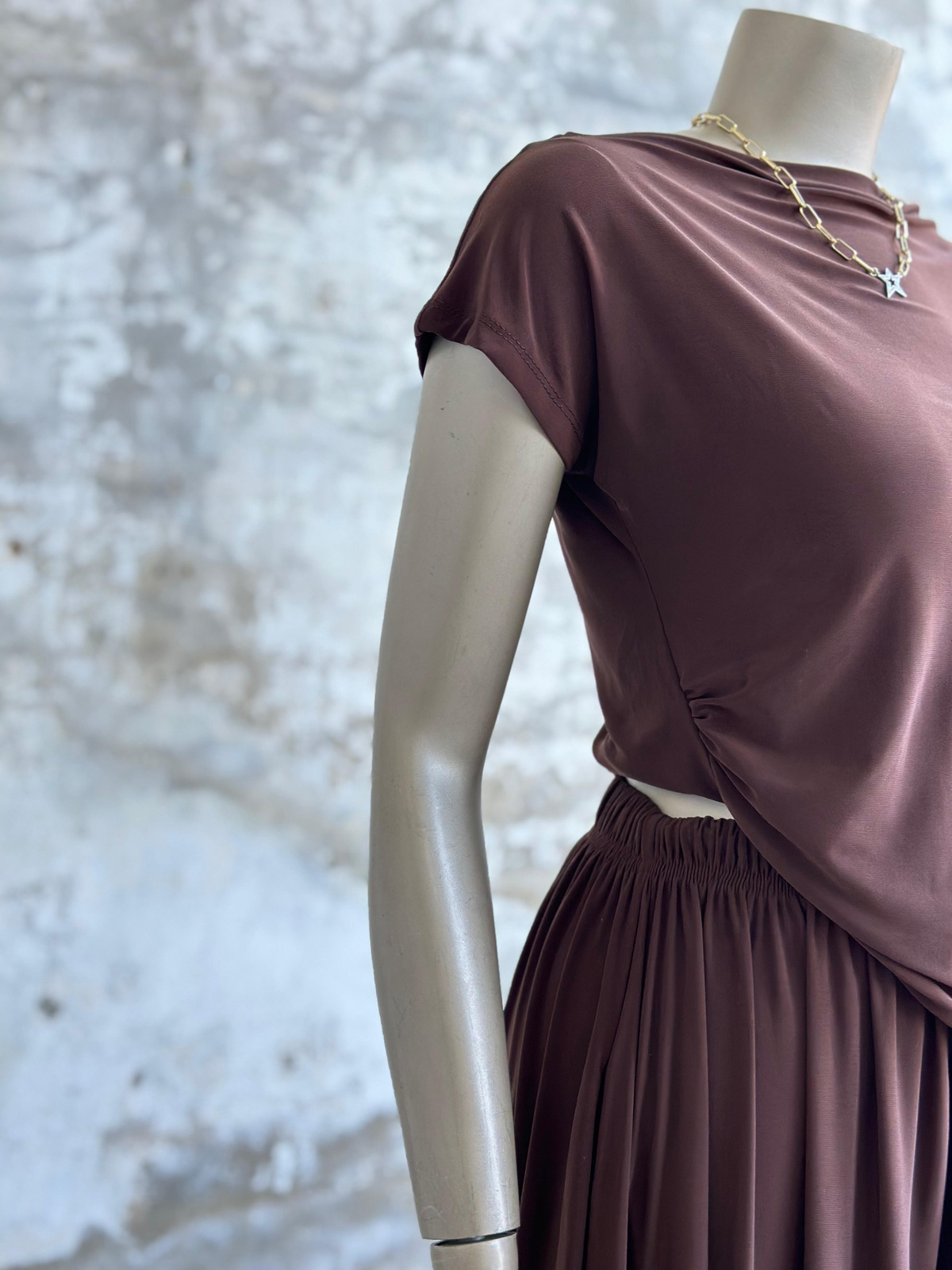 Süprem Kumaş Drape Detaylı Takım (Acı Kahve)
