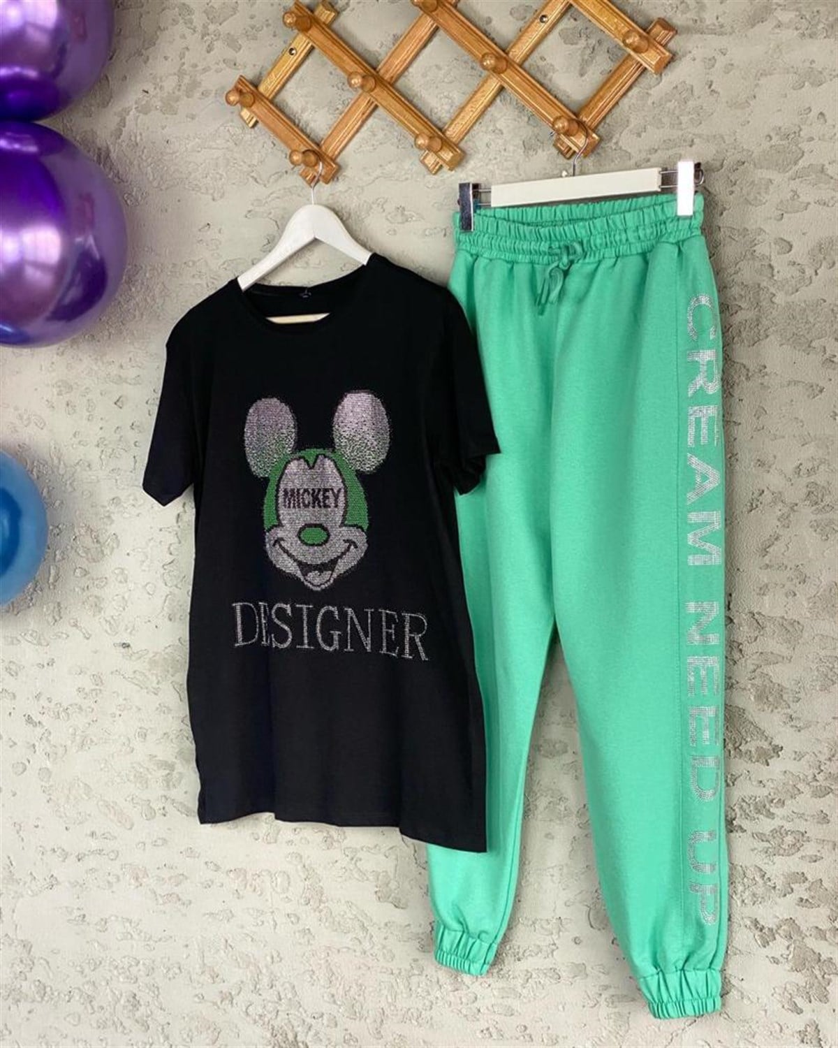 Taş Dizili Mickey Mouse Tunik (Siyah)