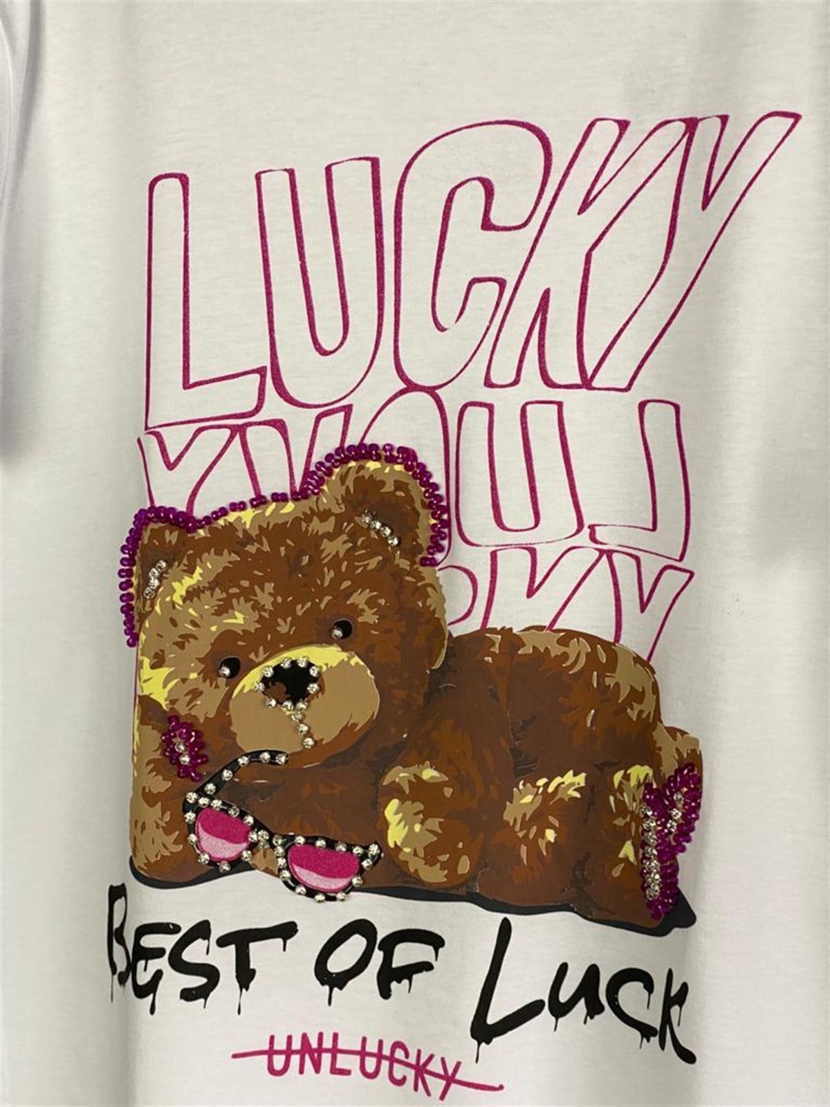 Taş İşçilikli Dinlenen Teddy Bear Tshirt (Siyah/Beyaz)