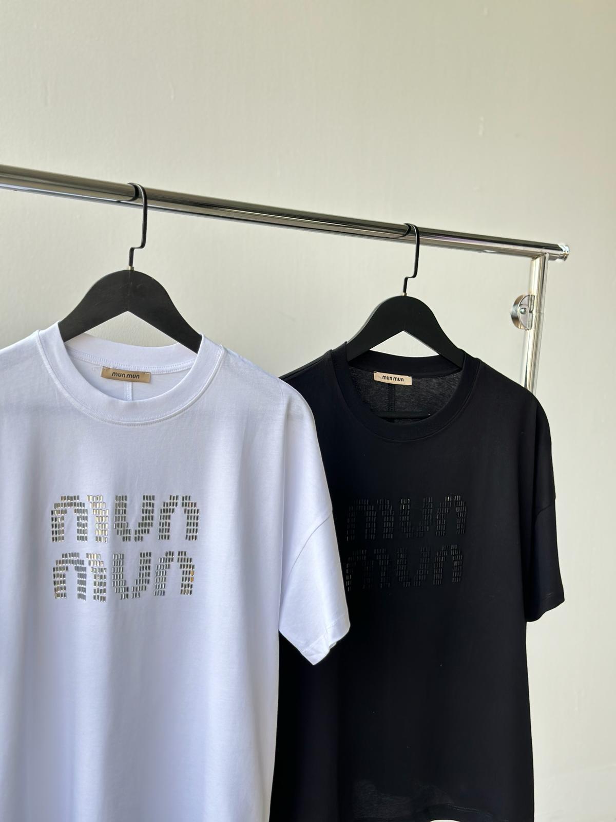 Taş İşçilikli Oversize Tişört (Beyaz)