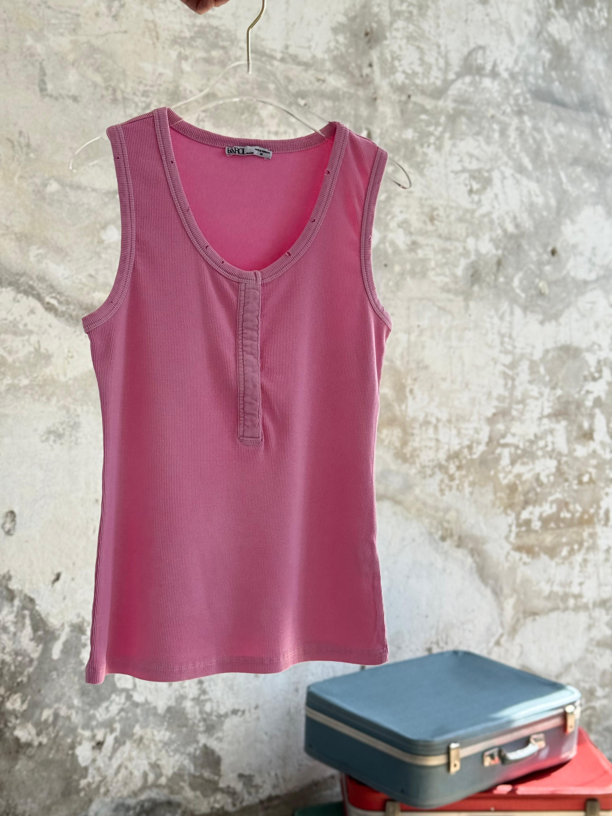 Taş Yıkama Çıtçıtlı Atlet (Pembe)