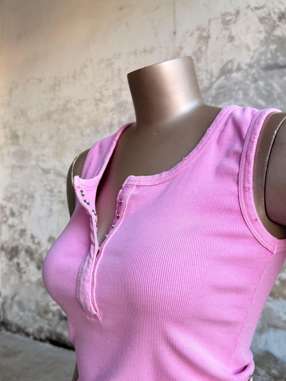 Taş Yıkama Çıtçıtlı Atlet (Pembe)