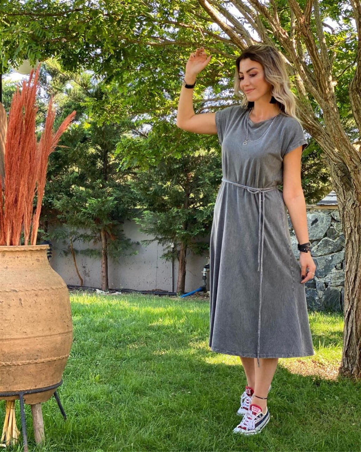 Taş Yıkama Penye Elbise