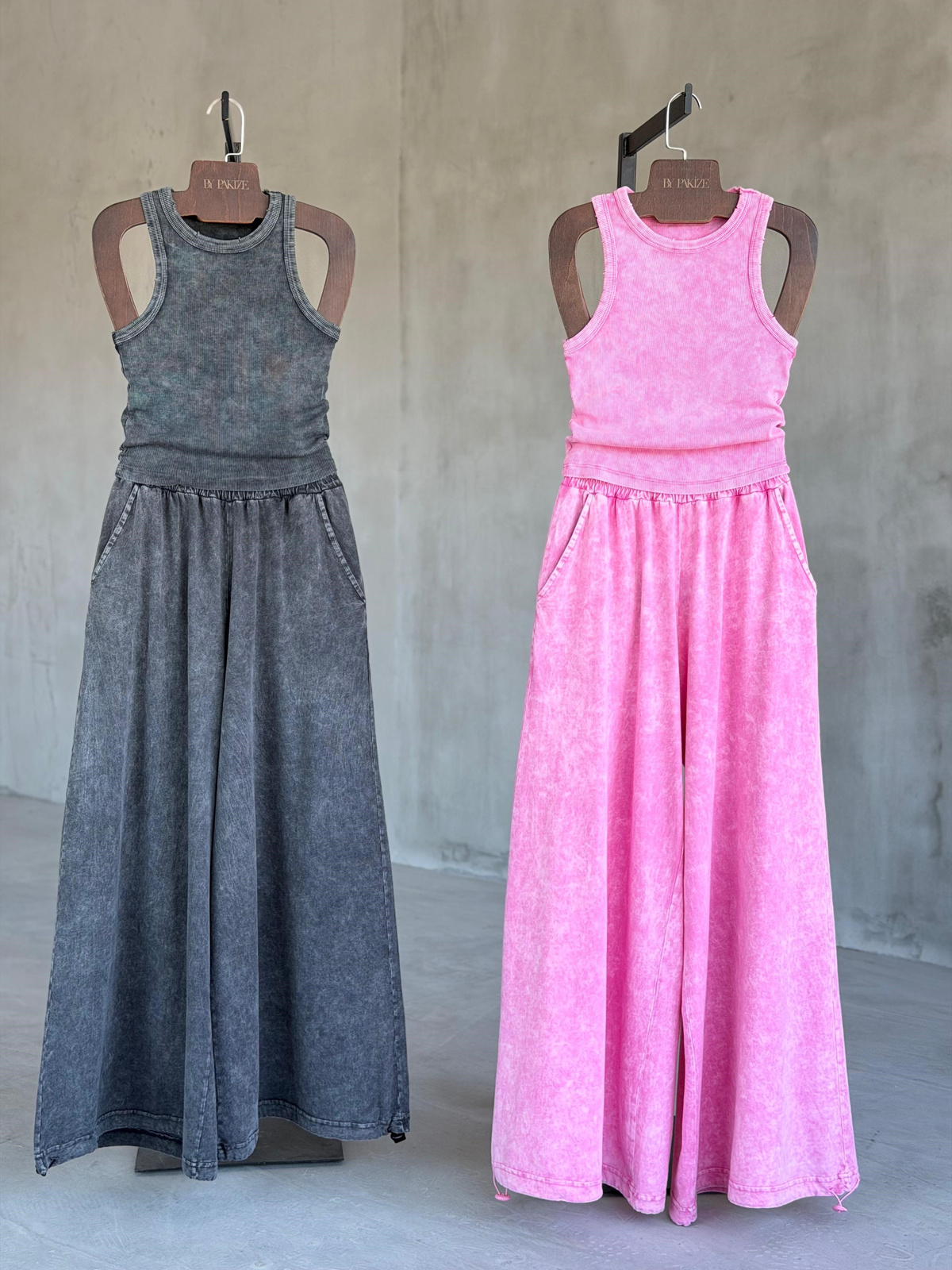 Taş Yıkamalı Halter Yaka Takım (Pembe)