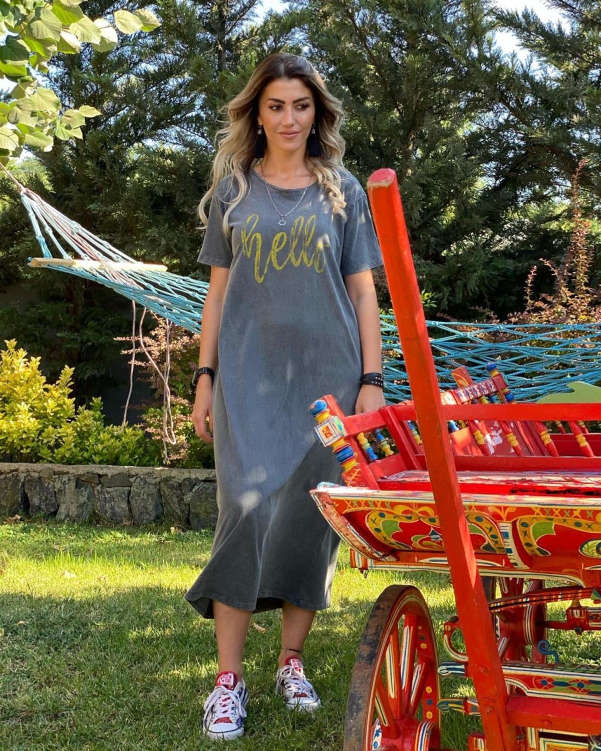 Taş Yıkamalı Oversize Kesim Penye Elbise