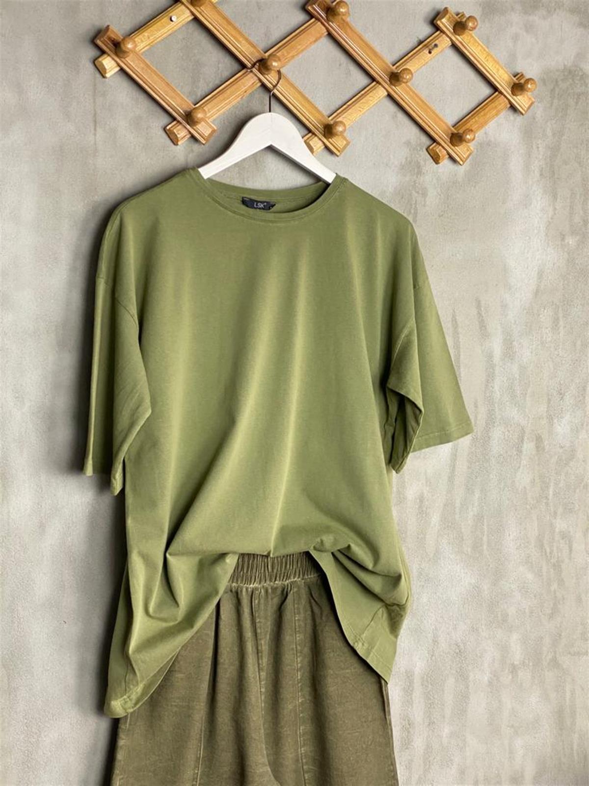 Taş Yıkamalı Oversize Kesim Tişört (Yeşil Melanj)
