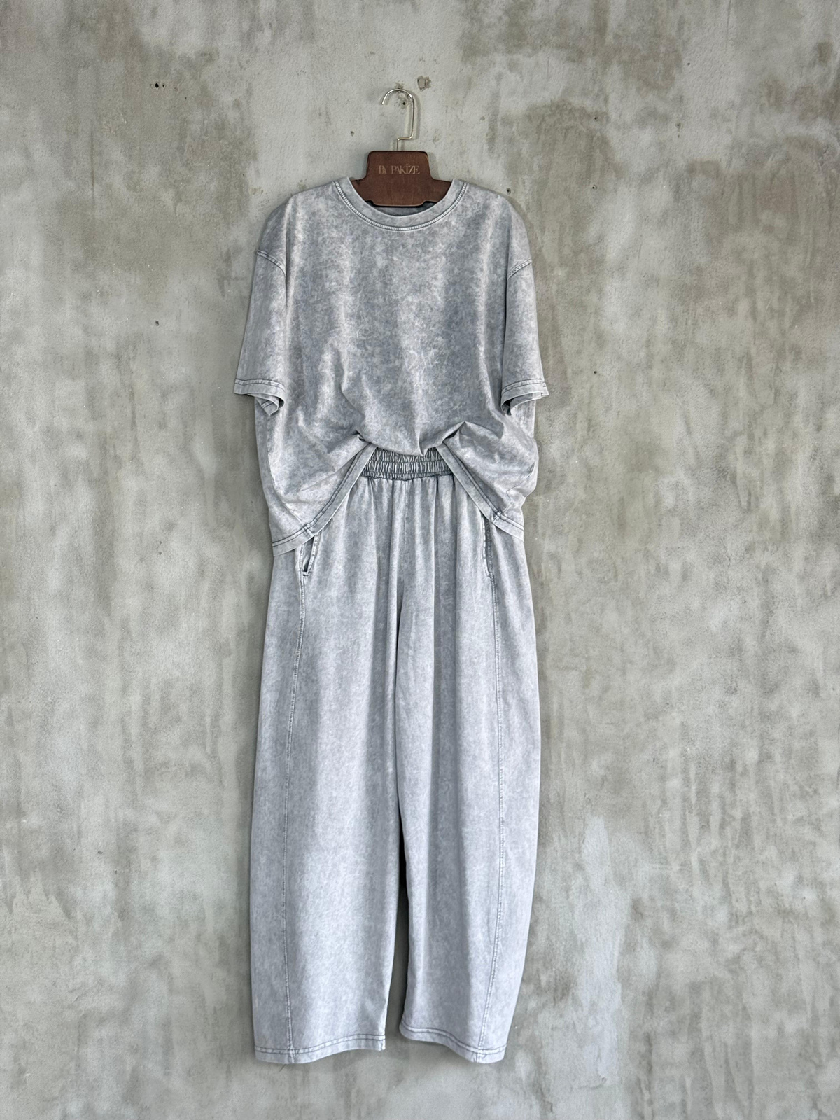 Taş Yıkamalı Şalvar Model Takım (Gri)