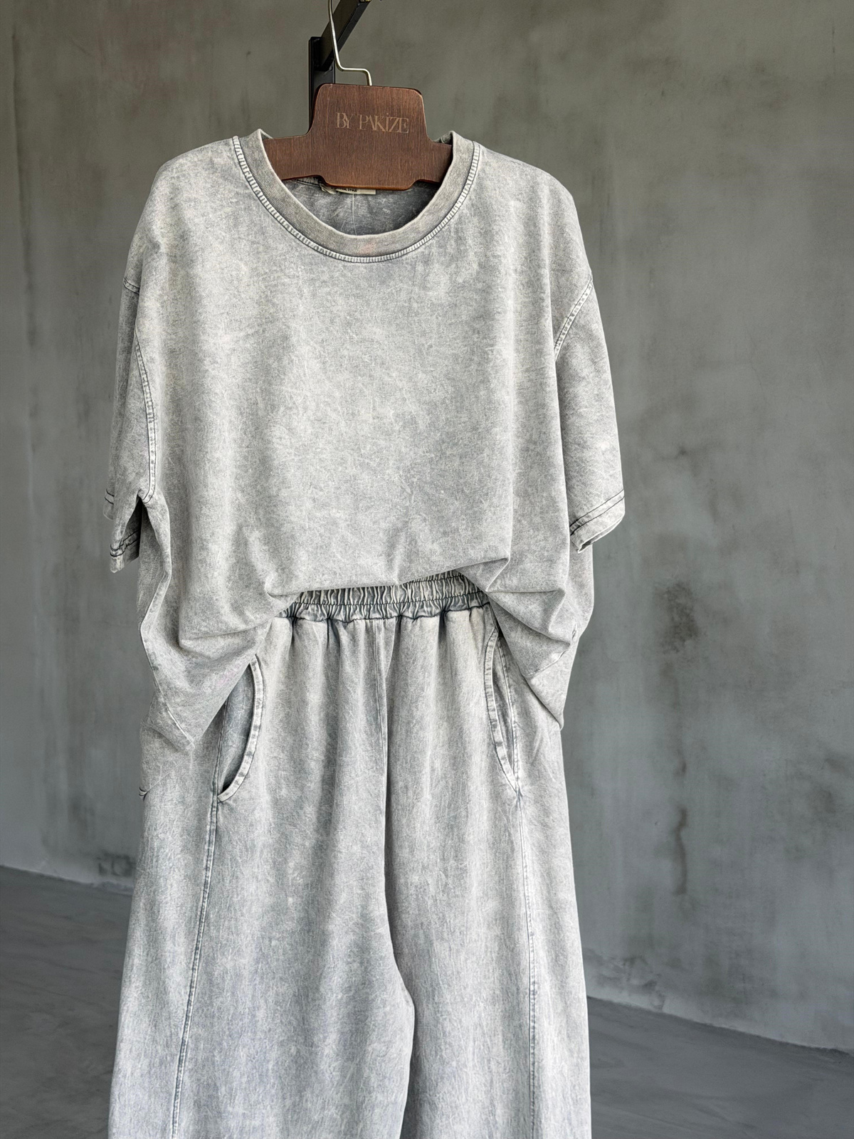 Taş Yıkamalı Şalvar Model Takım (Gri)