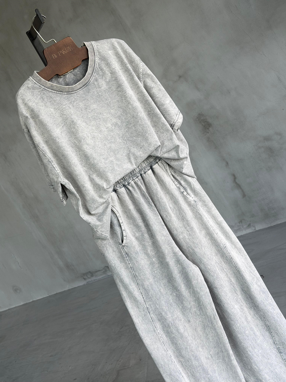 Taş Yıkamalı Şalvar Model Takım (Gri)
