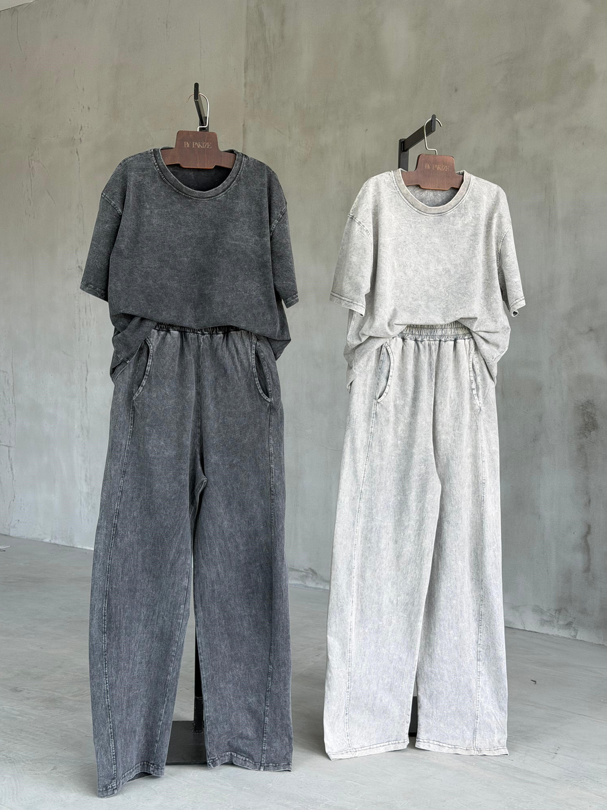 Taş Yıkamalı Şalvar Model Takım (Gri)