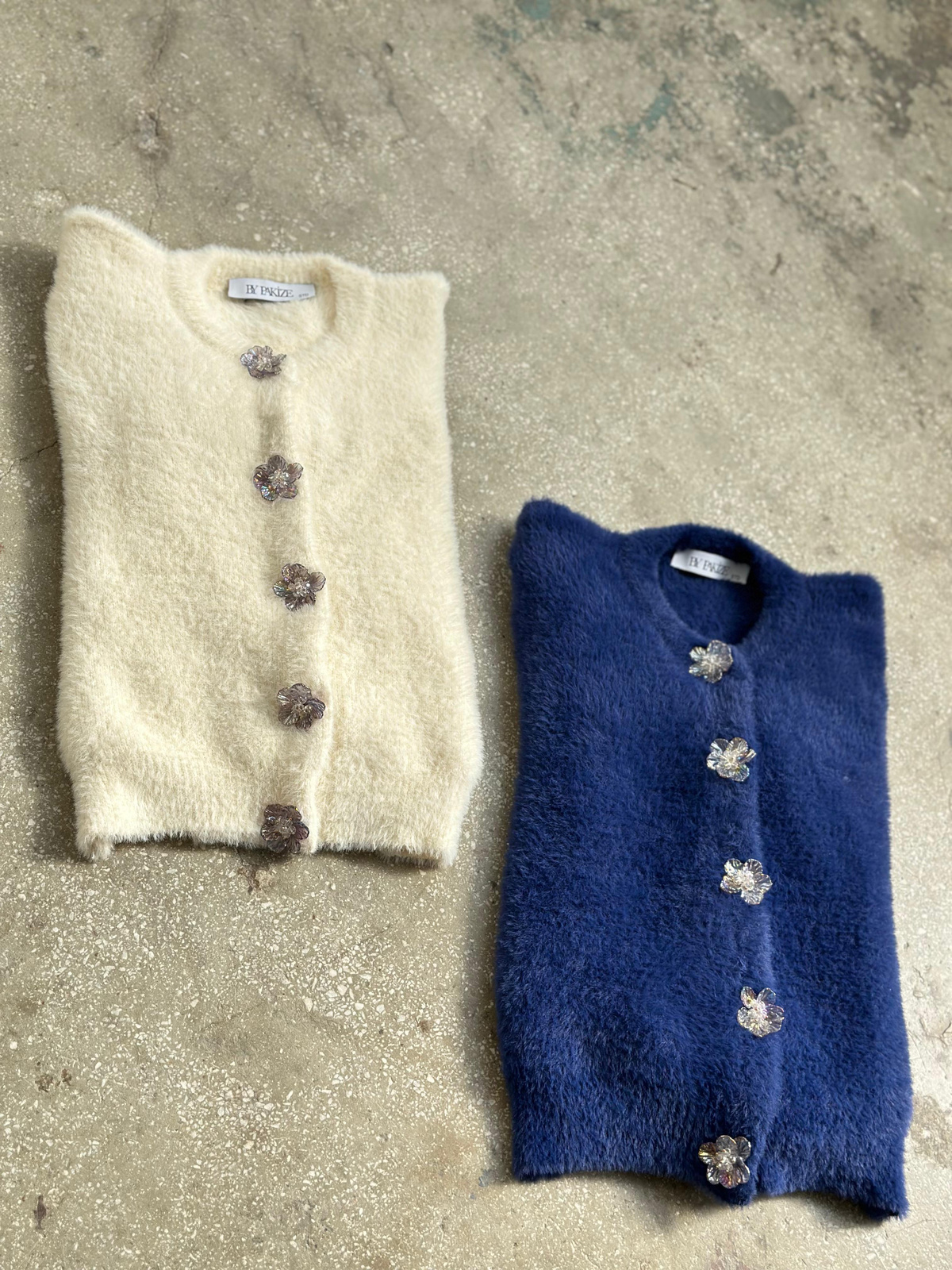 Tasarım Angora Düğmeli Hırka ( Krem)