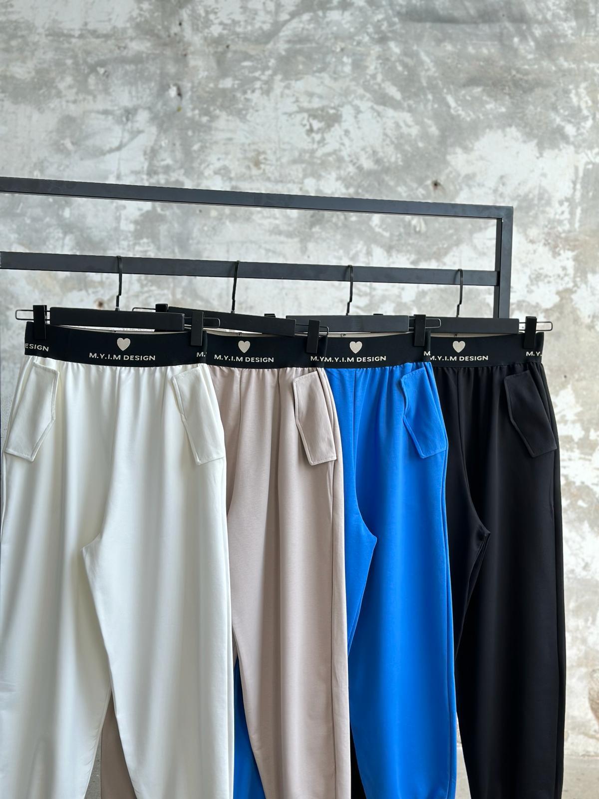 Tasarım Belden Lastik Detaylı Kadın Pantolon (Beyaz) 