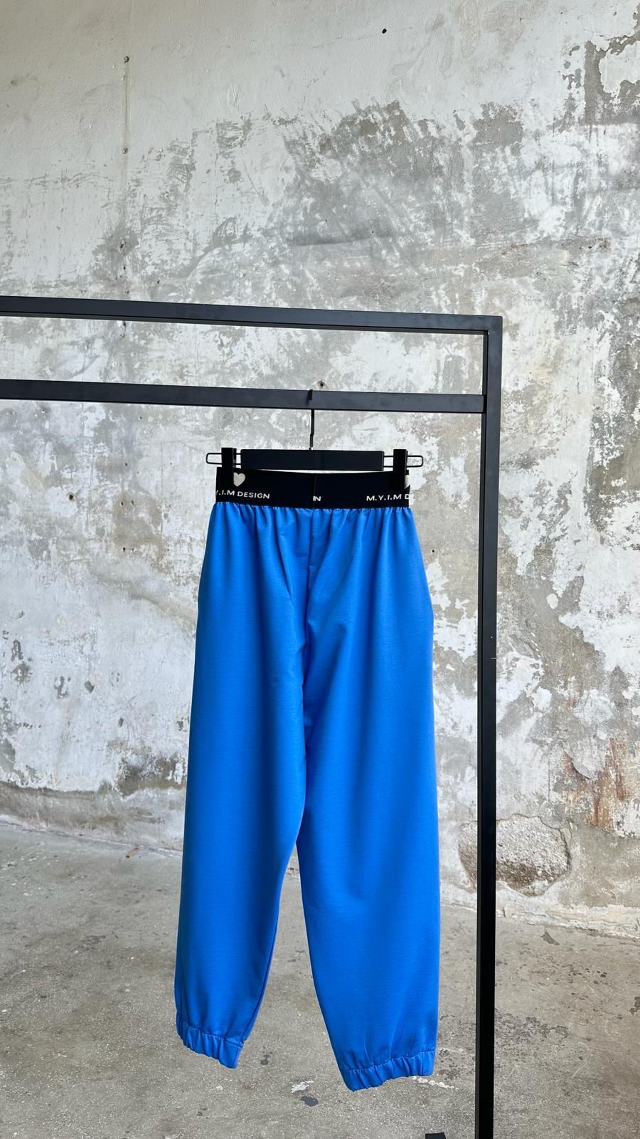 Tasarım Belden Lastik Detaylı Kadın Pantolon (Saks)