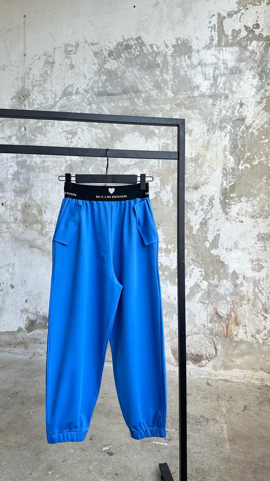 Tasarım Belden Lastik Detaylı Kadın Pantolon (Saks)
