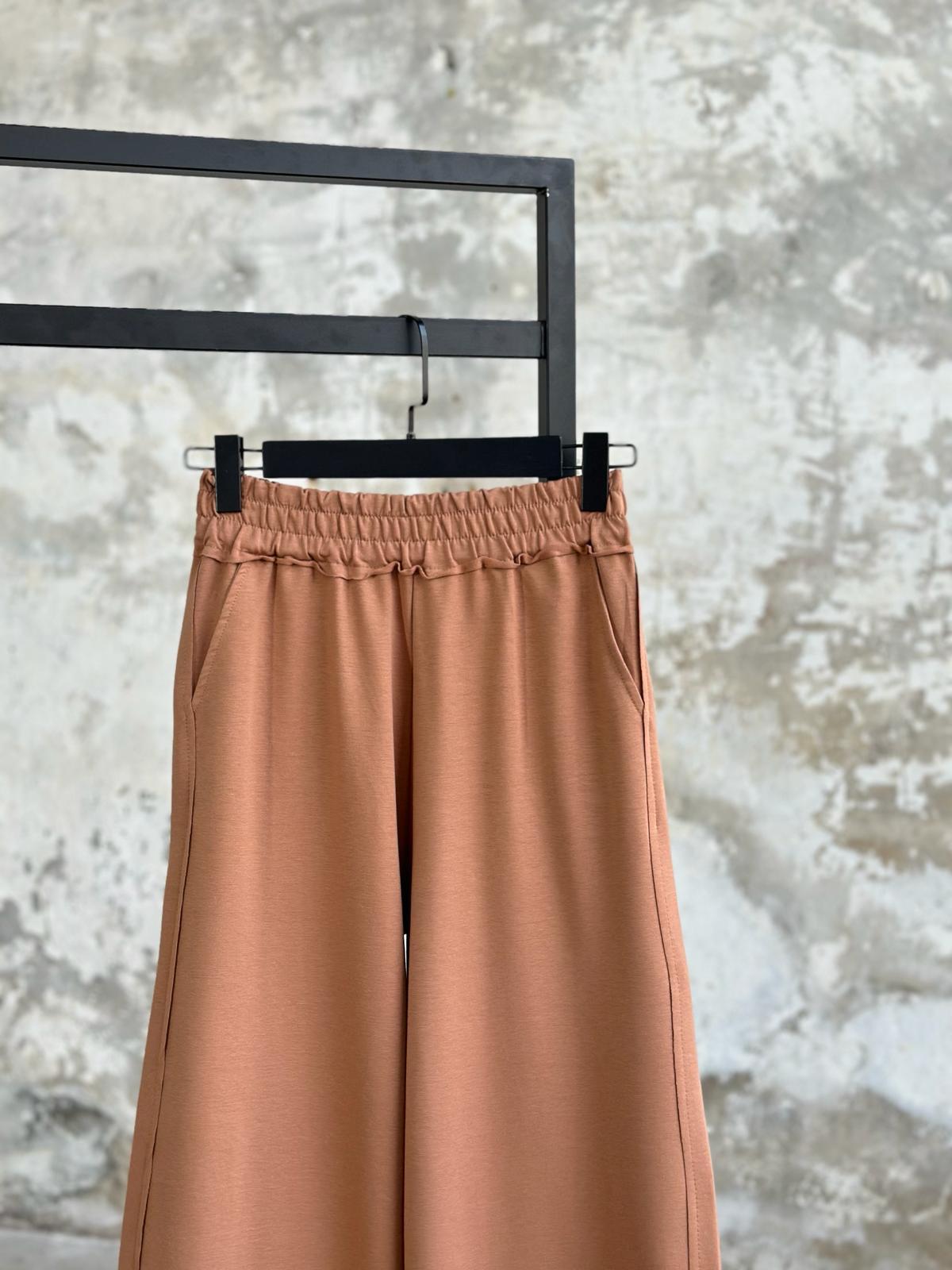 Tasarım Bol Paça Büzgü Detaylı Pantolon (Kiremit)