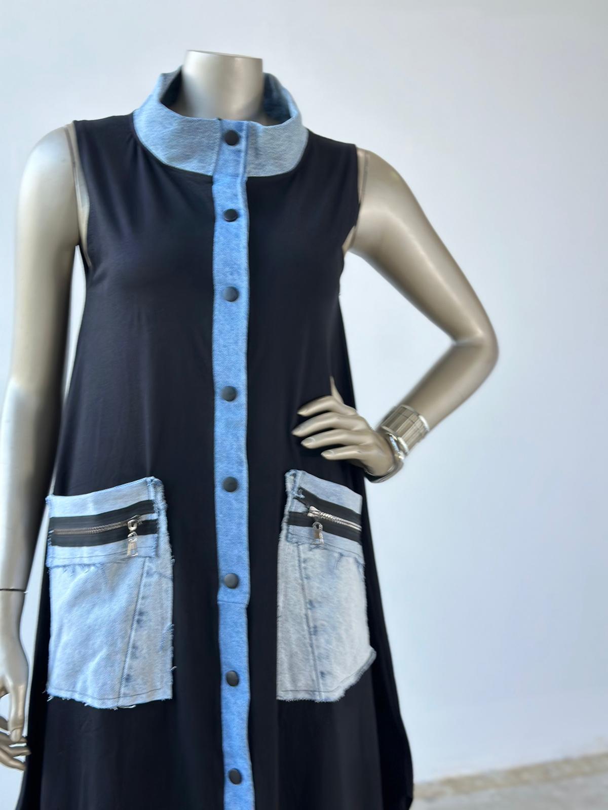 Tasarım DEnim Cep Detaylı Elbise (Siyah)
