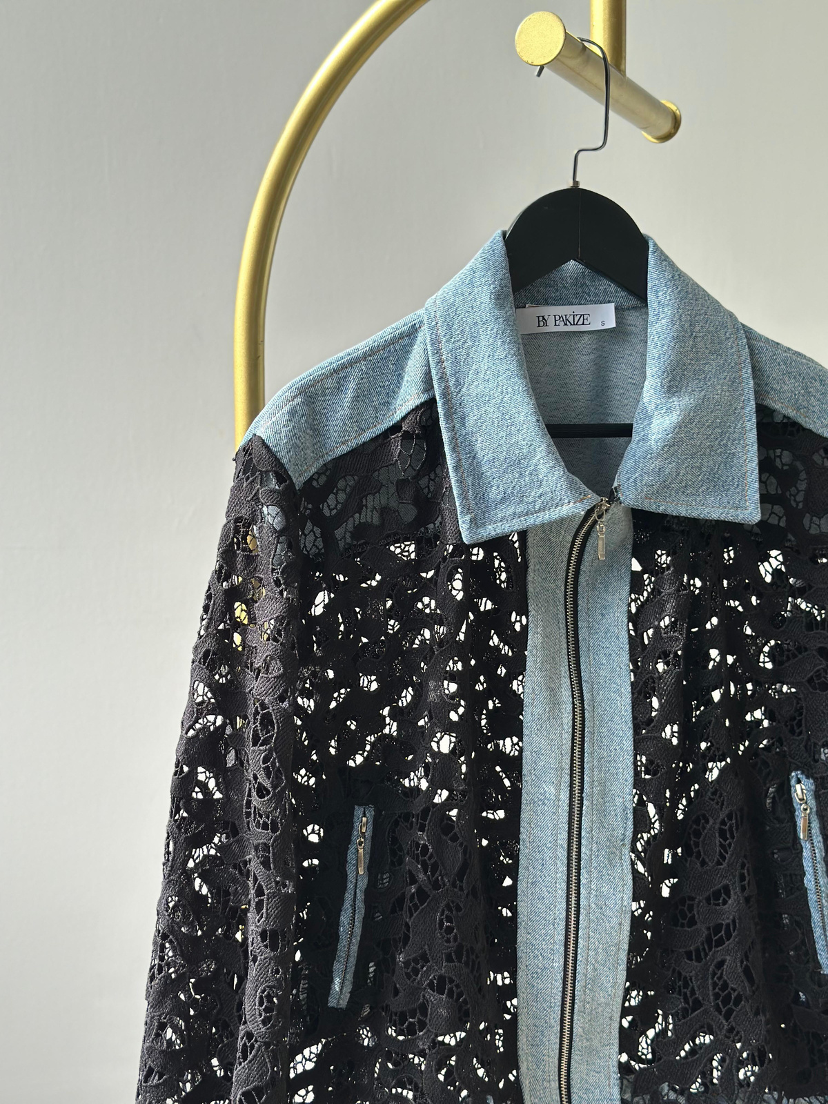 Tasarım Denim Detaylı Dantel Ceket (Siyah)