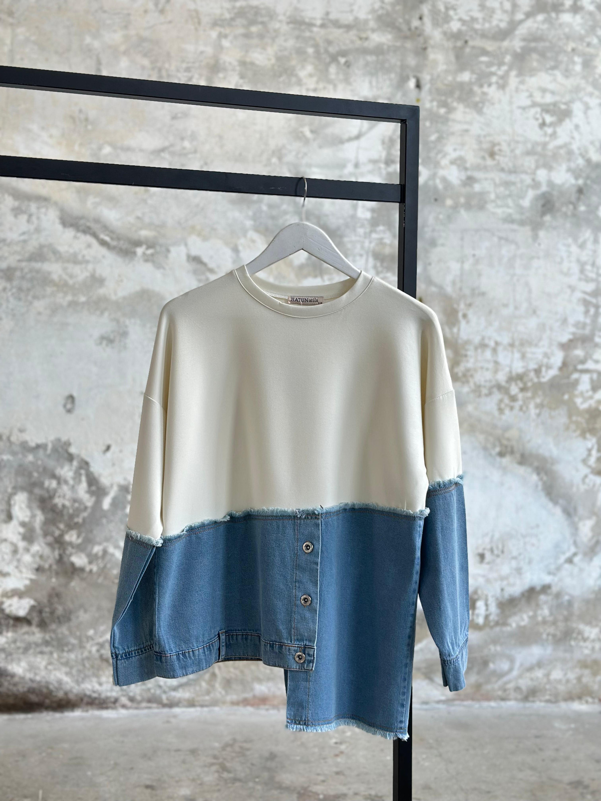 Tasarım Denim Kot Şerit Detaylı Takım (Beyaz)