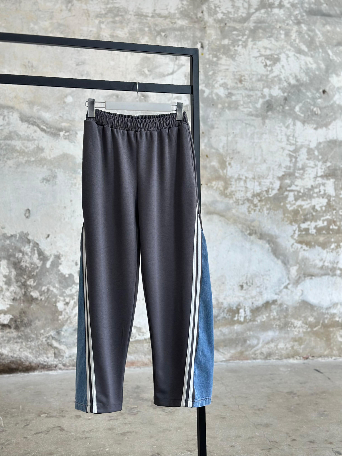 Tasarım Denim Kot Şerit Detaylı Takım (Antrasit)