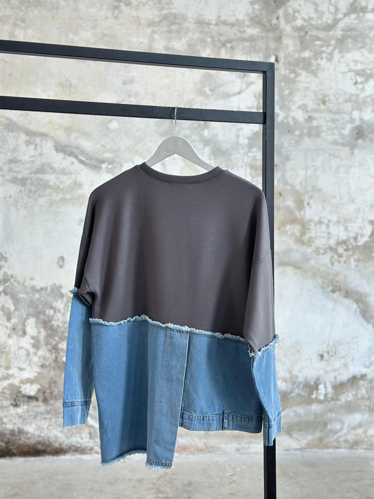 Tasarım Denim Kot Şerit Detaylı Takım (Antrasit)
